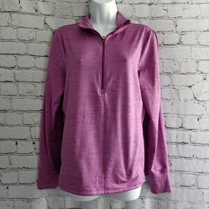 Purple Pink Women's Quarter Zip Activewear Sweatshirt, Size Medium